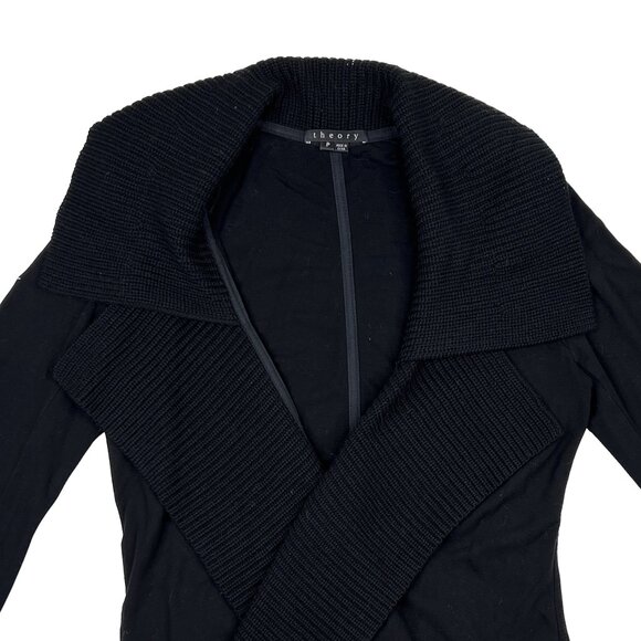 Theory Riva Classical Draped Wool Open Placket Chunky Cardigan Size P/TP - NWOT - Picture 3 of 7